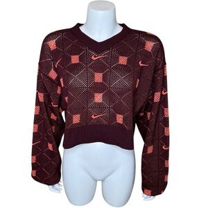 Nike Naomi Osaka Engineered Knit Sweater S Cropped V-neck Burgundy FV7801